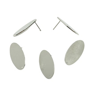 Brass Oval Textured Earring Stud - Silver Textured Earring Post - Textured Geometry Earring Post - Silver Tone Plating - 29x15x1mm - PP3020S