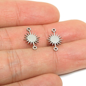 Steel Sunburst Connector - Boho Star Charm Connector - Celestial Jewelry Supply For Necklace - Stainless Steel Charm - 15x9x0.98mm - SS2473