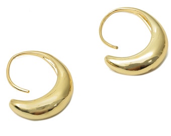 50pcs Brass Crescent C Hoop Earring - Brass Thick Hoop Wire - Banana Hoop Earring Clasps - 18K Real Gold Plated - 30.4x19.7x1.6mm - RGP4788
