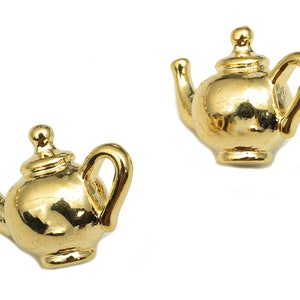 Brass Teapot Earring Charm - Gold Mini Kettle Earring - Teapot Figure Charm - 18K Real Gold Plated Brass Charm - 14.5x10.9x7.8mm - RGP5283