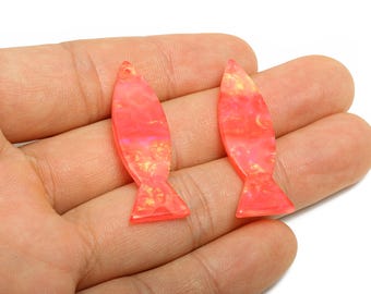 Acetate Fish Earring Charm - Shimmer Bright Pink Fish Charms - DIY Crafting Supplies - Color Code: A1082 - 39.45x12.49x2.63mm - AC2718-A1082