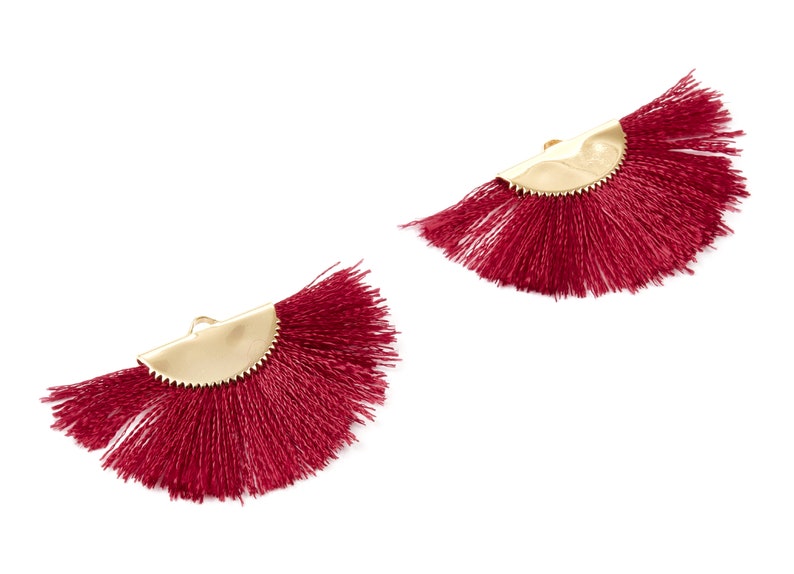 18K Real Gold Plated Brass Earrings 45x29x2.8mm Fringe Tassel On A Brass findings Earrings RGP1001J Fan Tassel Earring Charms