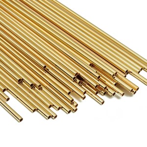 Mosiężne rurki Himmeli - Mosiężne koraliki Himmeli DIY - Kształty geometryczne - Do roślin powietrznych - Mosiądz platerowany prawdziwym złotem 18k - 3x0,2 x 325 mm - RGP4050-325