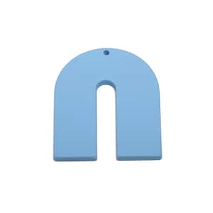 May include: A light blue, arch-shaped earring component. The earring has a rounded top and a U-shaped cutout in the center. A small hole is at the top for attachment. The earring is a solid, matte color.