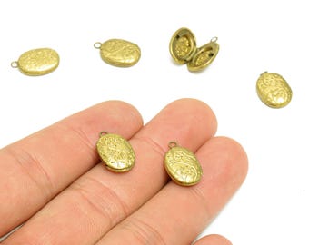 Messing Oval Medaillon Charme - Roh Messing Antik Vintage - Antik aussehende Medaillon - Gravierte Medaillon Vintage Look Medaillon - 15.4x10x3mm - PP8945