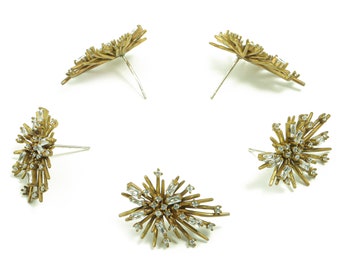 Brass Branch Earring Stud With Zircons - Raw Brass Thorny Earring Post - Brass Stud - Jewelry Making Supplies - 24.26x16.59x4.24mm - PP4898