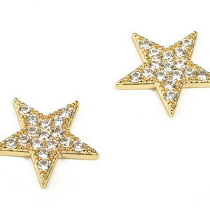 Brass Star Charms - Brass Star Shaped Charm with Zircon - 18k Real Gold Plated Brass Pendant - Jewelry Supplies -12.7x12.22x1.74mm- RGP3345