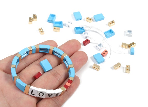 Enamel Tile Beads, Rectangle & Square 2-Hole Letter Beads for Name  Bracelets, Trendy Tila Jewelry Making Supplies, Friendship Bracelet, 5 pc
