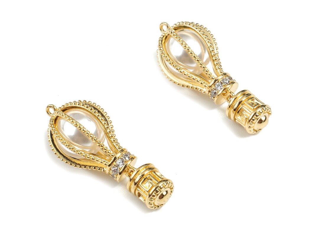 Brass Drop Pearl Earring Charms 18K Real Gold Plated Brass Etsy