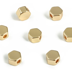 Brass Hexagon Spacer Charm - Gold Tiny Hexagon Pendant - 18K Real Gold Plated Brass - Jewelry Making Supplies - 5.54x5.08x3.23mm - RGP3145
