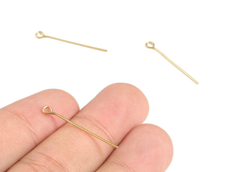 Brass Eye Pins – Raw Brass Wire With Loop - Shiny Brass Eye Pin – Solid ...