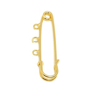 Gold Safety Pin - Brass Safety Pin Charm Holder - Safety Pin With loop Connector - 18K Real Gold Plated - Connector Pin - 50x15x5mm-RGP10289