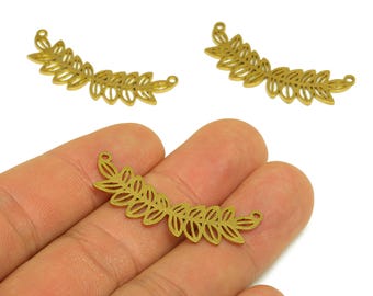 Leaf Filigree Connector - Raw Brass Vine Earring Charm - Brass Leaf Connector for Necklaces - Leaf Pattern Jewelry Finding-37x14x1mm-PP10626