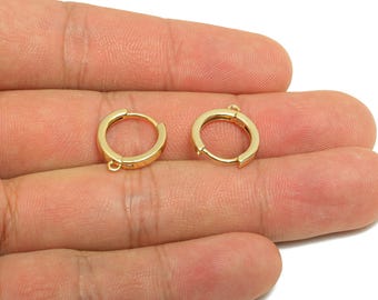 Brass 14*2mm Hoop Earring - Gold Huggie Earring for Girls - Daily Wear Earring with Loop - 18K Real Gold Plating -15.45x13.76x2.3mm- RGP8572