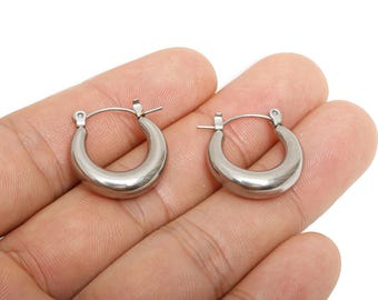 Stainless Steel Hoop Earring - Hinged Back Earring - Chunky Dome Hoop - Everyday Steel Hoop - Modern Bold Earring - 21x20x5.72mm - SS2818