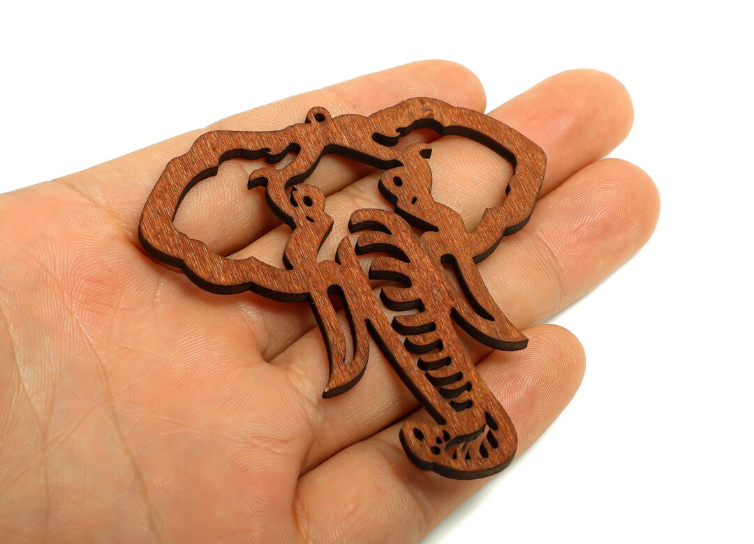 Elephant Wooden Pendant - Wildlife Jewelry Piece - Laser Engraved ...