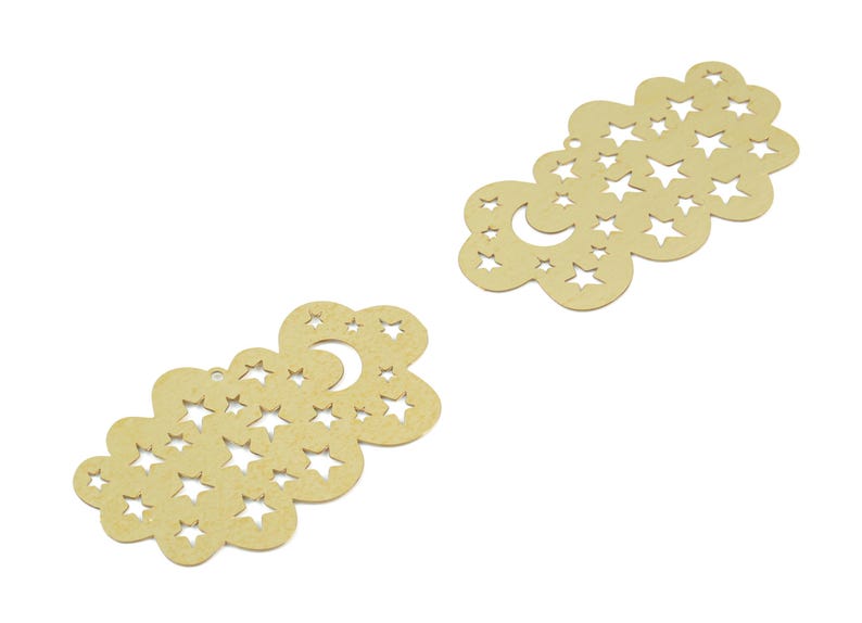 Messing Sterne Halbmond Wolke Ohrring Charms - Rohmessing Wolke Stern Mond Anhänger - Schmuck Zubehör - 41.7x24.83x0.29 mm - JJB6484 Bild 2