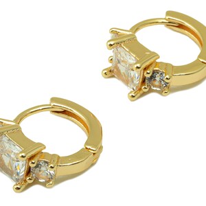 Brass Hoop Earring Clasp - Brass Crown Clasp -Mini Ring Cubic Zirconia Princess Huggie Clasp -18K Real Gold Plated-13x10x3.51mm -RGP6550