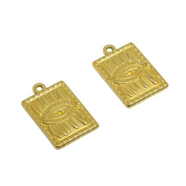 Brass Eye Earring Charm- Raw Brass Textured Antique Vintage Charm - Brass Rectangle Pendant For Diamond - For Necklace - 22x14x1mm - PP10165