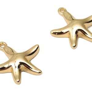 Brass Starfish Earring Charms - Gold Starfish Pendant - 18K Real Gold Plated Brass - Jewelry Making Supplies - 16.15x13.05x3.19mm - RGP4420