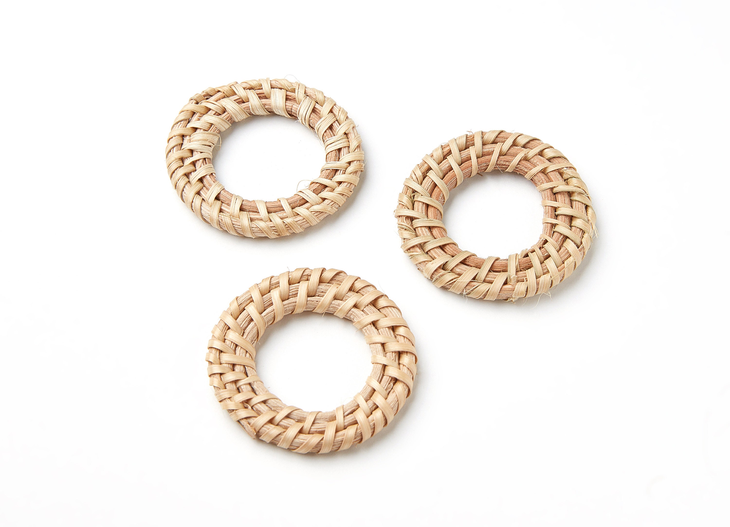 Handwoven Rattan Earrings - Round Shaped Rattan Pendant - Wooden Straw ...