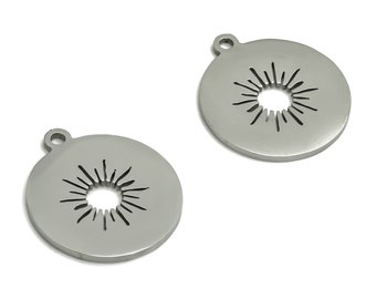 Stainless Steel Round Earring Charms - Stainless Steel Sun Pendant - Jewelry Making Supplies - 17.24x15.09x0.9mm - SS1257