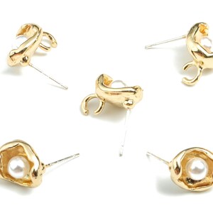 Legierungs-Perlenohrringstecker - Goldlegierungs-Perlenohrring-Posten mit Schlaufe - vergoldete Legierung - Schmuckzubehör - 11.26x9.84x6.07 mm - ZZ1744 Bild 2