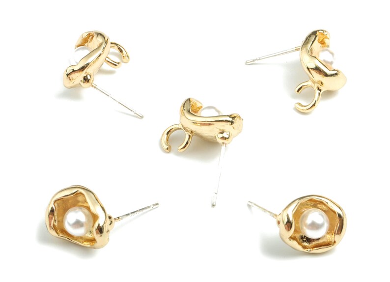 Legierungs-Perlenohrringstecker - Goldlegierungs-Perlenohrring-Posten mit Schlaufe - vergoldete Legierung - Schmuckzubehör - 11.26x9.84x6.07 mm - ZZ1744 Bild 2
