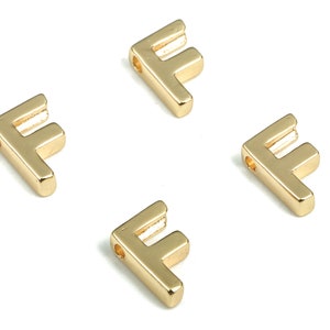 Carta de metal F Encanto – Cuentas iniciales de latón – Encantos del collar de latón – 18k reales oro chapado letras letras abalorios – 7.9x5.77x2mm – RGP2854F