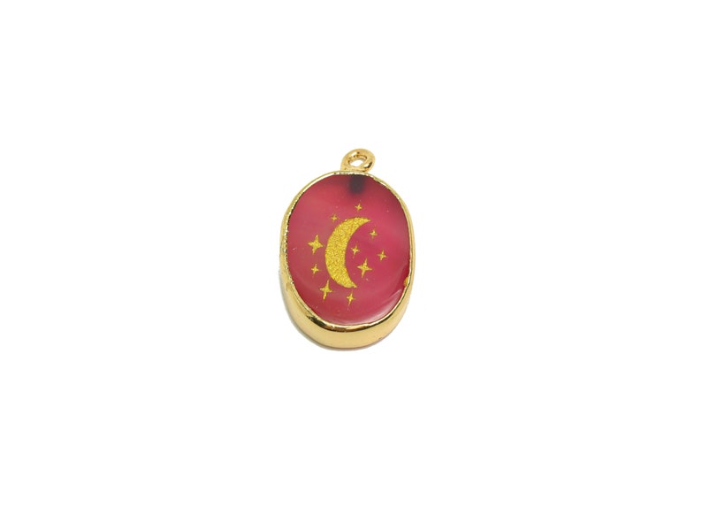 Red Agate stone Charm Star Red Agate stone Brass Crescent Natural Stone Charms Gold Tone Plated Jewelry Supplies 23x14x4mm NS1914 image 4