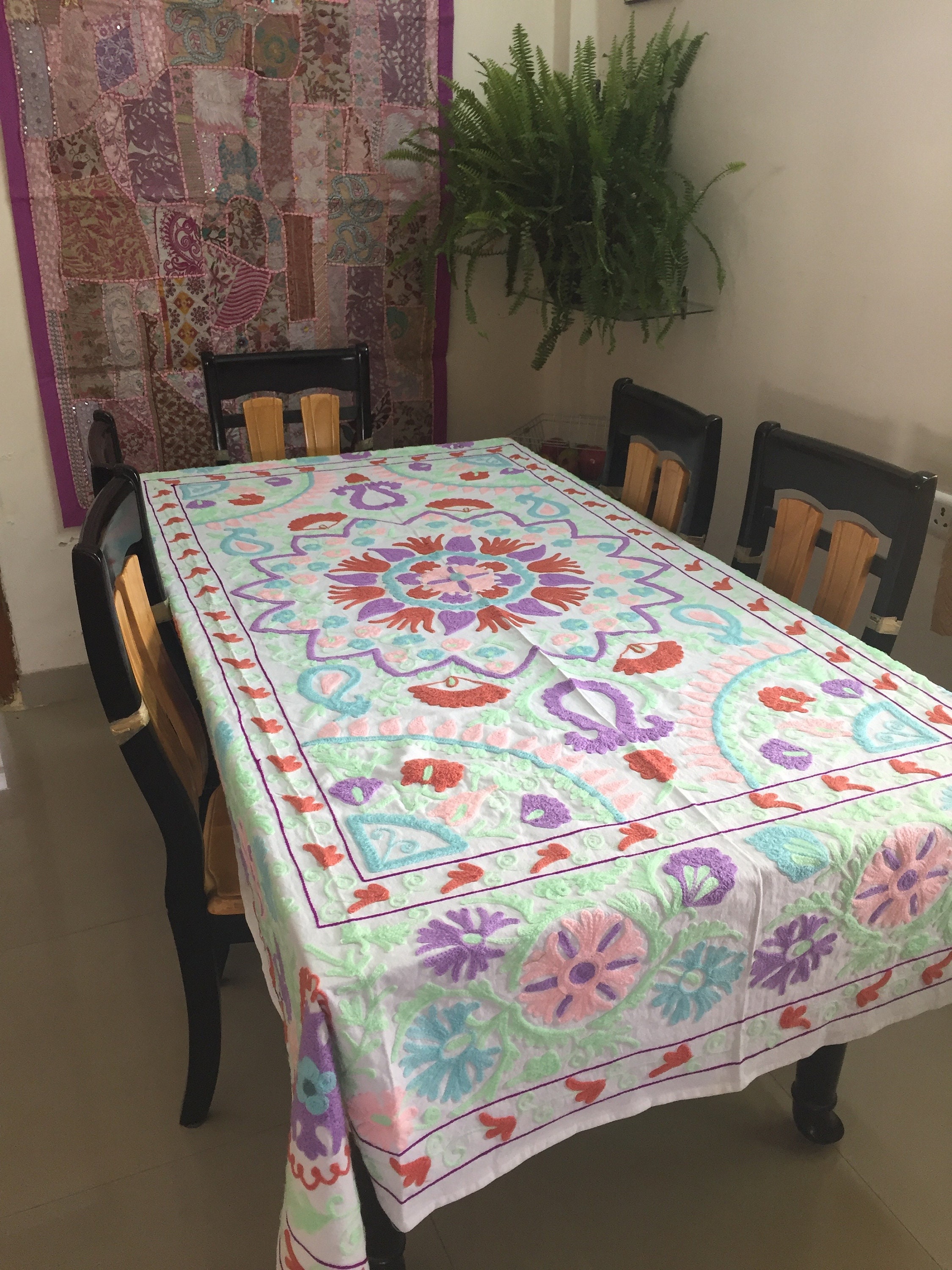 EMBROIDERED TABLE COVER Suzani Table Cloth Rectangular Etsy