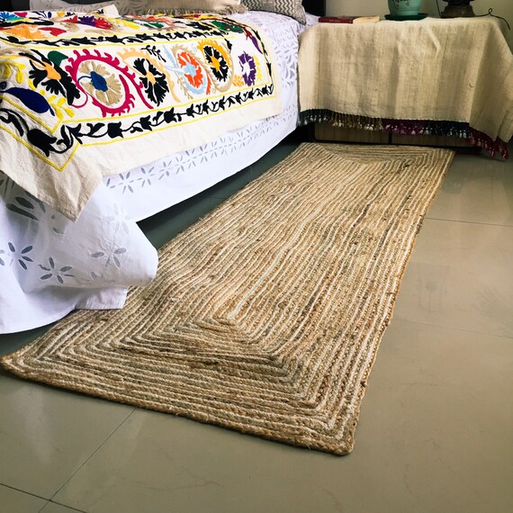 Naturliche Jute Baumwolle Bodenlaufer Rag Teppich Geflochten Etsy