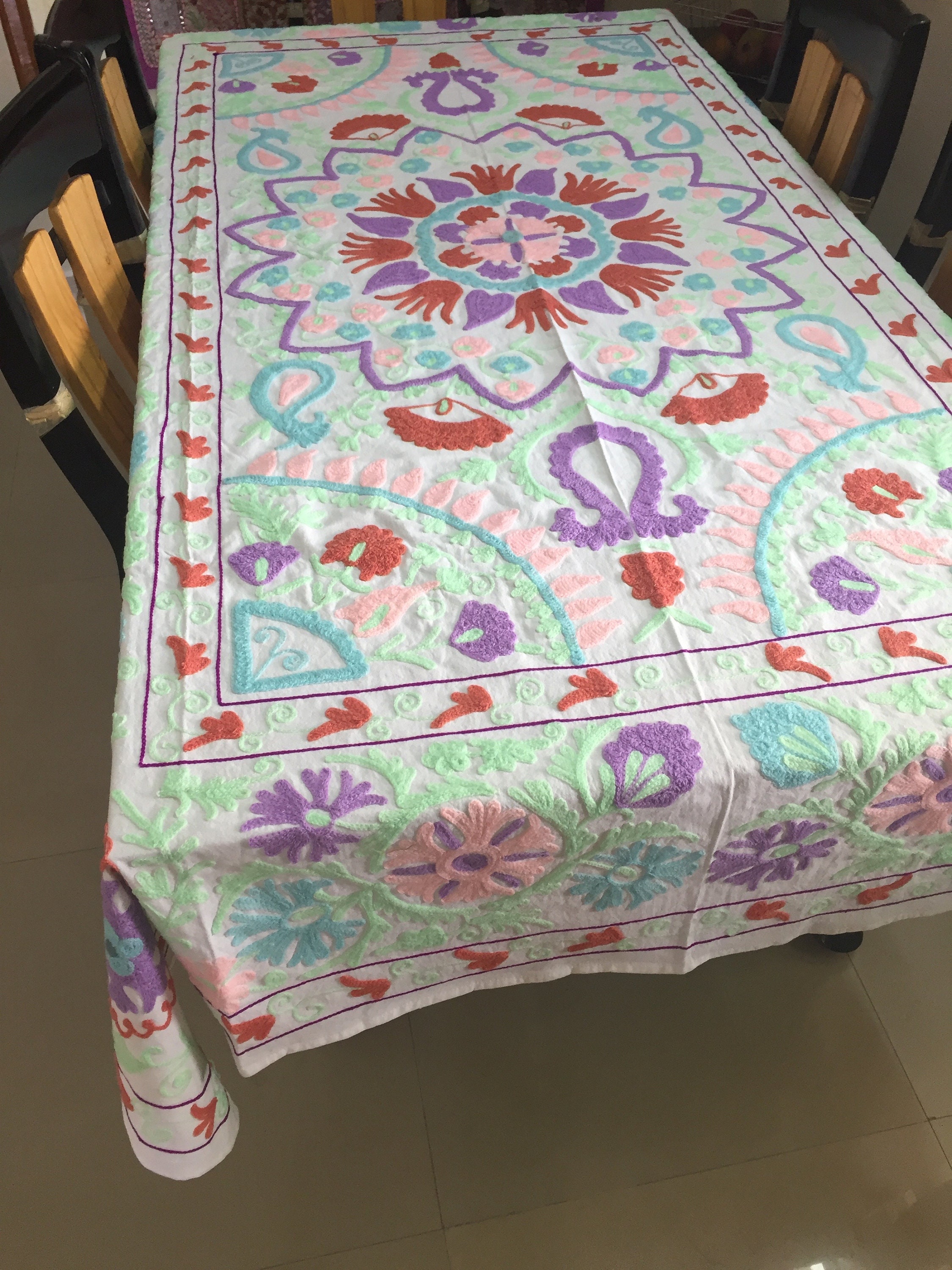 EMBROIDERED TABLE COVER Suzani Table Cloth Rectangular Etsy