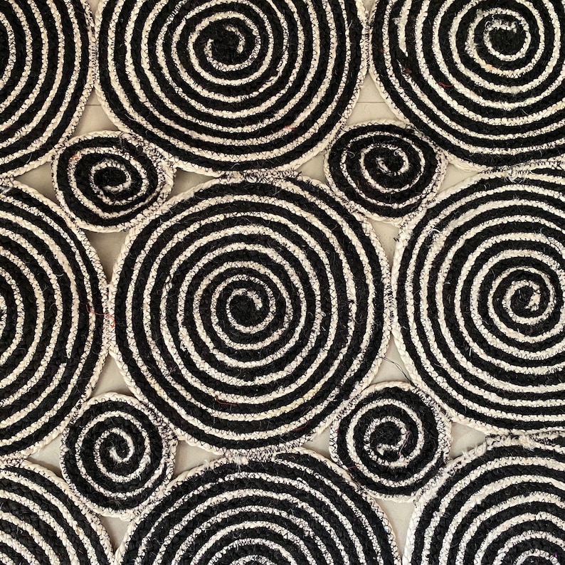 Black and white area rug monochrome natural jute braided rug Etsy