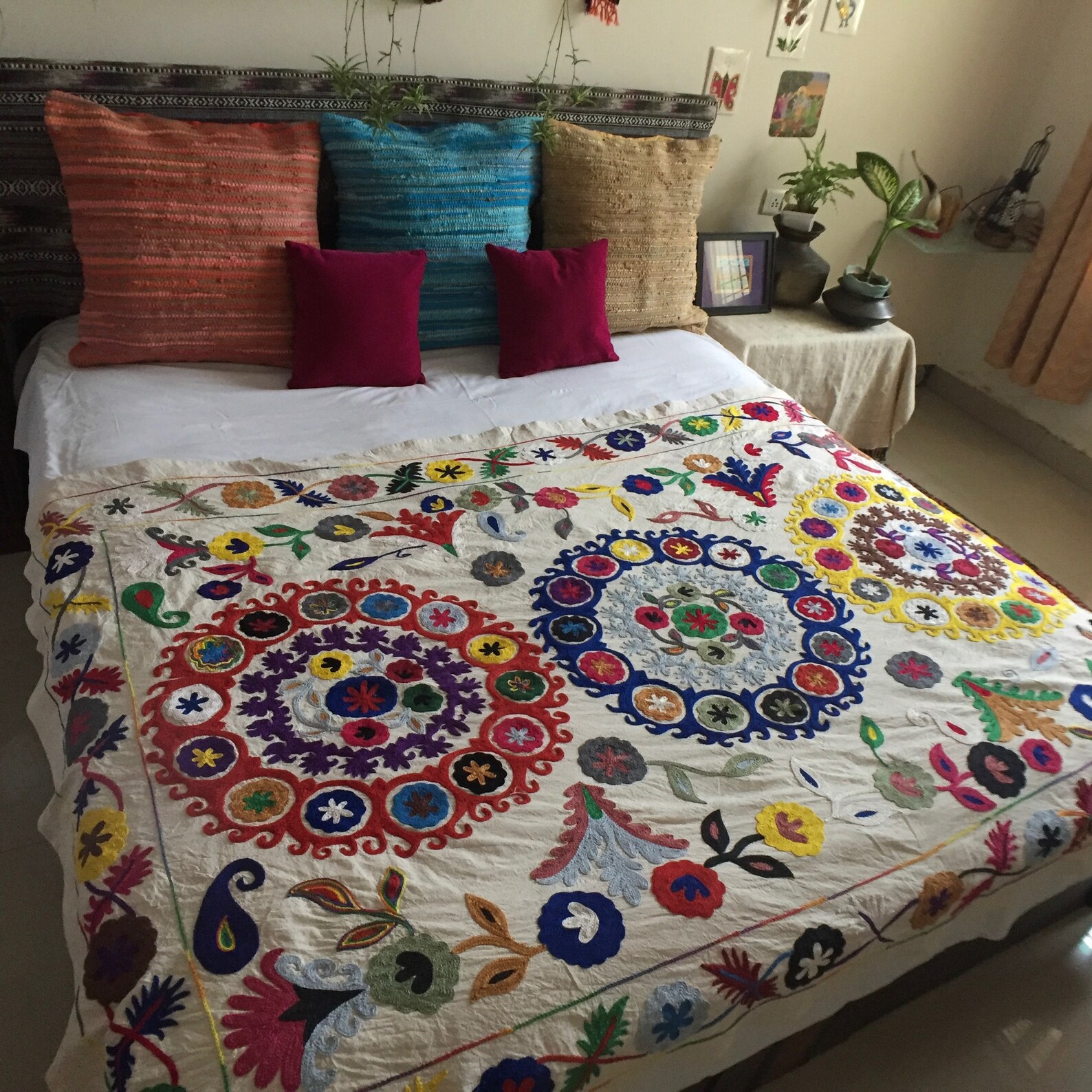 EMBROIDERED SUZANI BEDSPREAD wall tapestry twin size bed Etsy