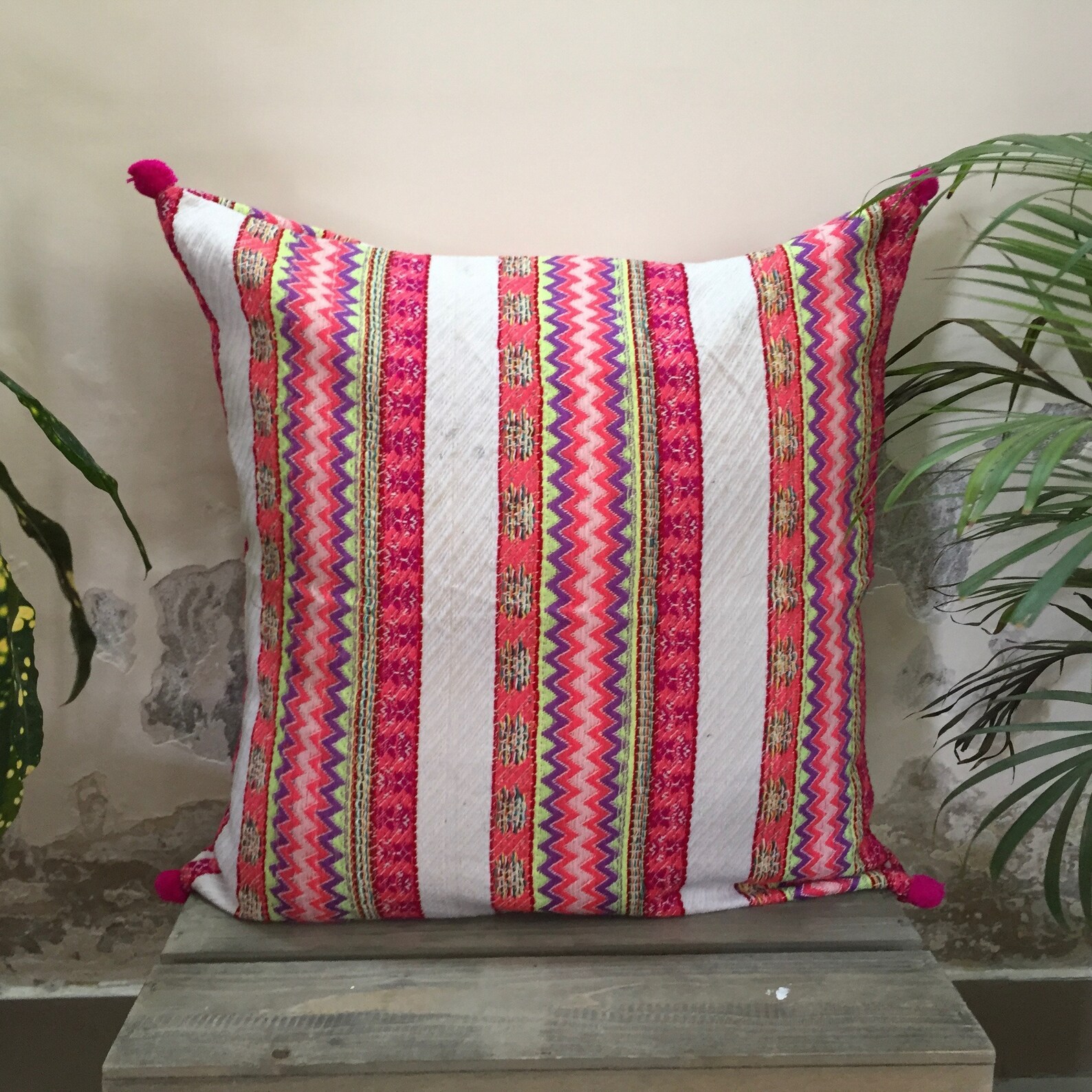 Cubierta grande de cojín tribal rosa 24x24 funda de almohada | Etsy