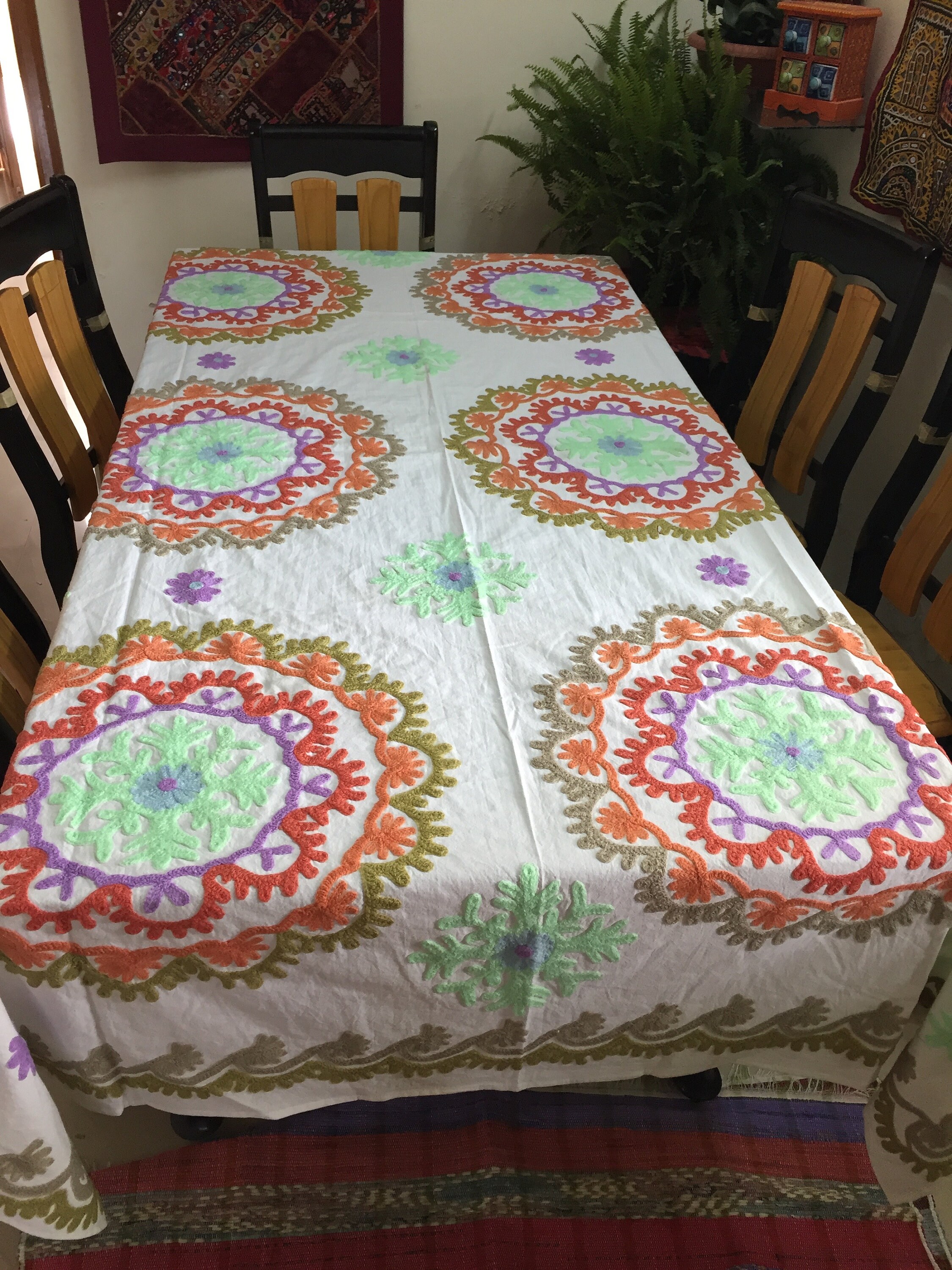 EMBROIDERED TABLE COVER Suzani Table Cloth Rectangular Etsy