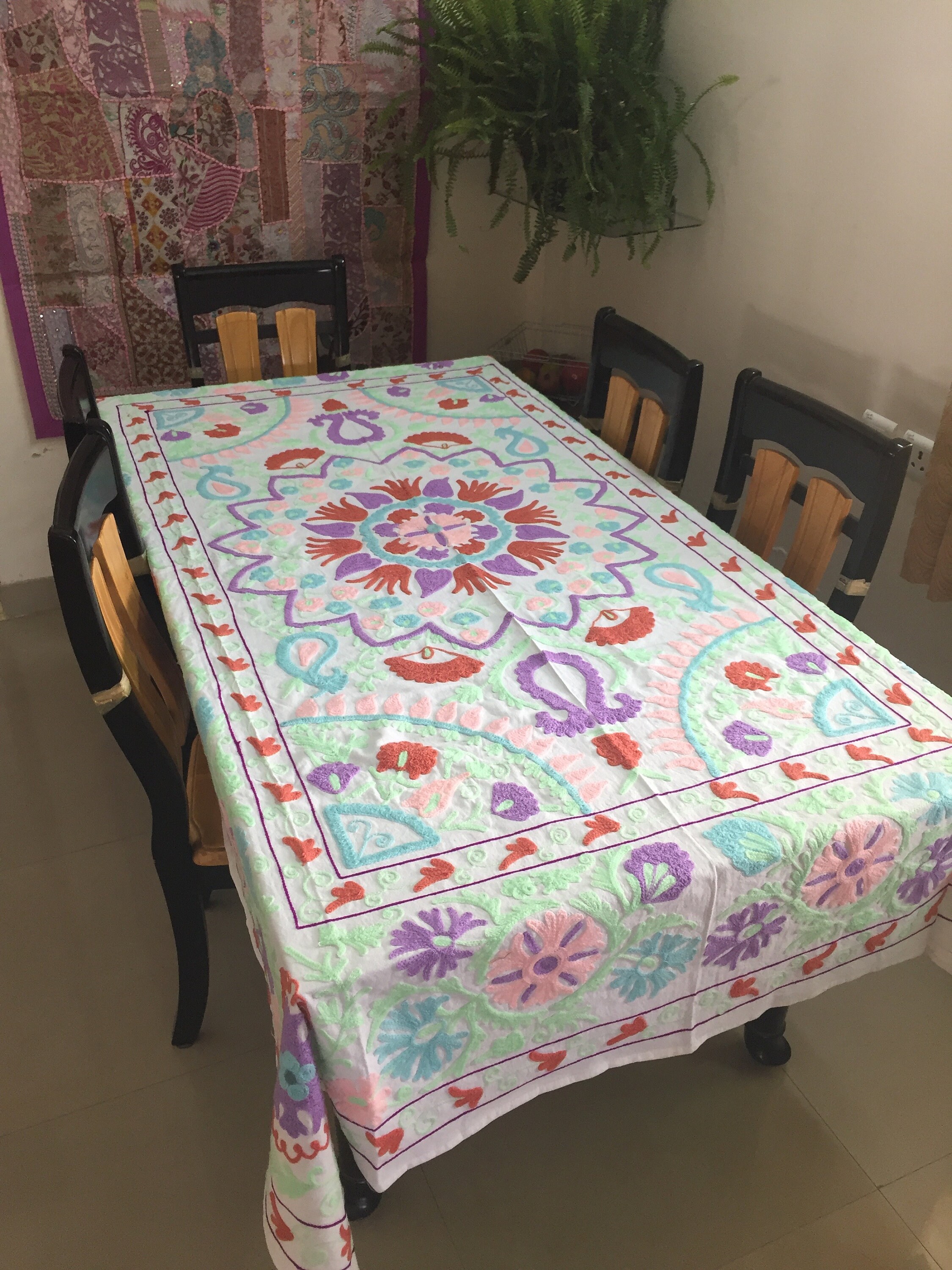 EMBROIDERED TABLE COVER Suzani Table Cloth Rectangular Etsy
