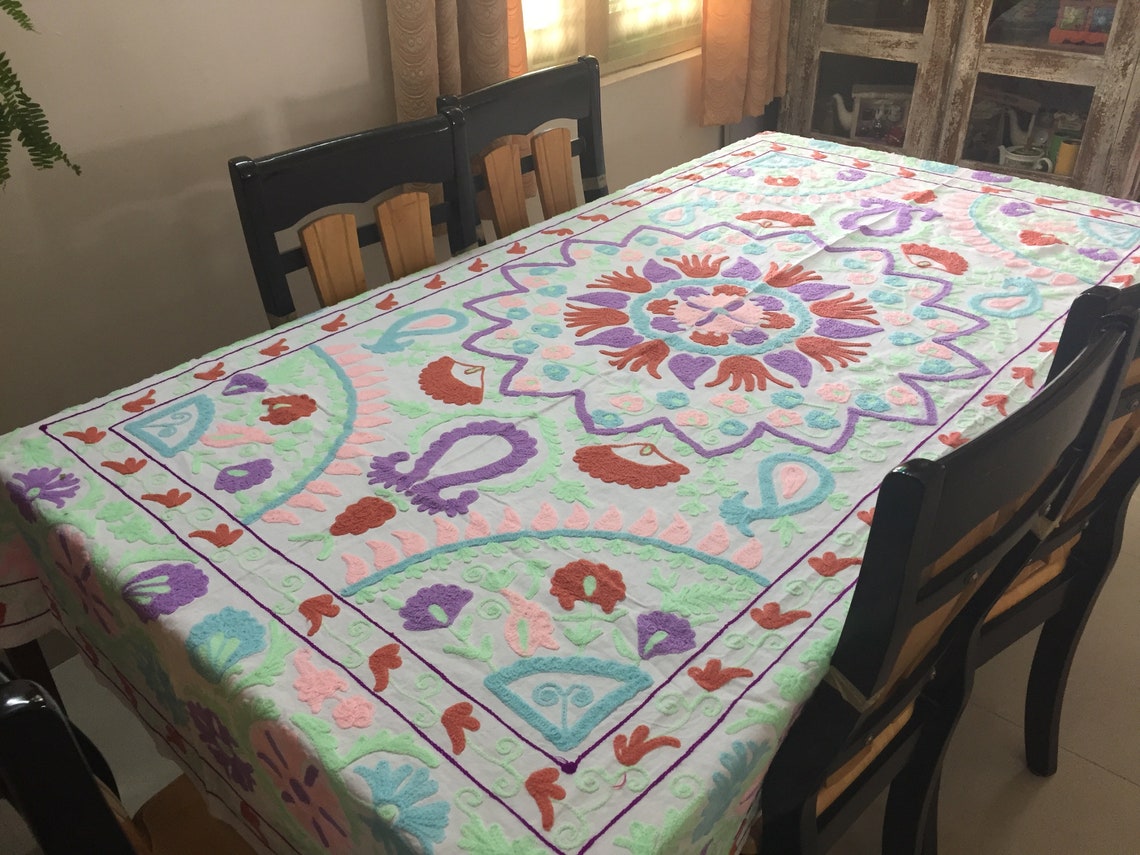EMBROIDERED TABLE COVER Suzani Table Cloth Rectangular Etsy