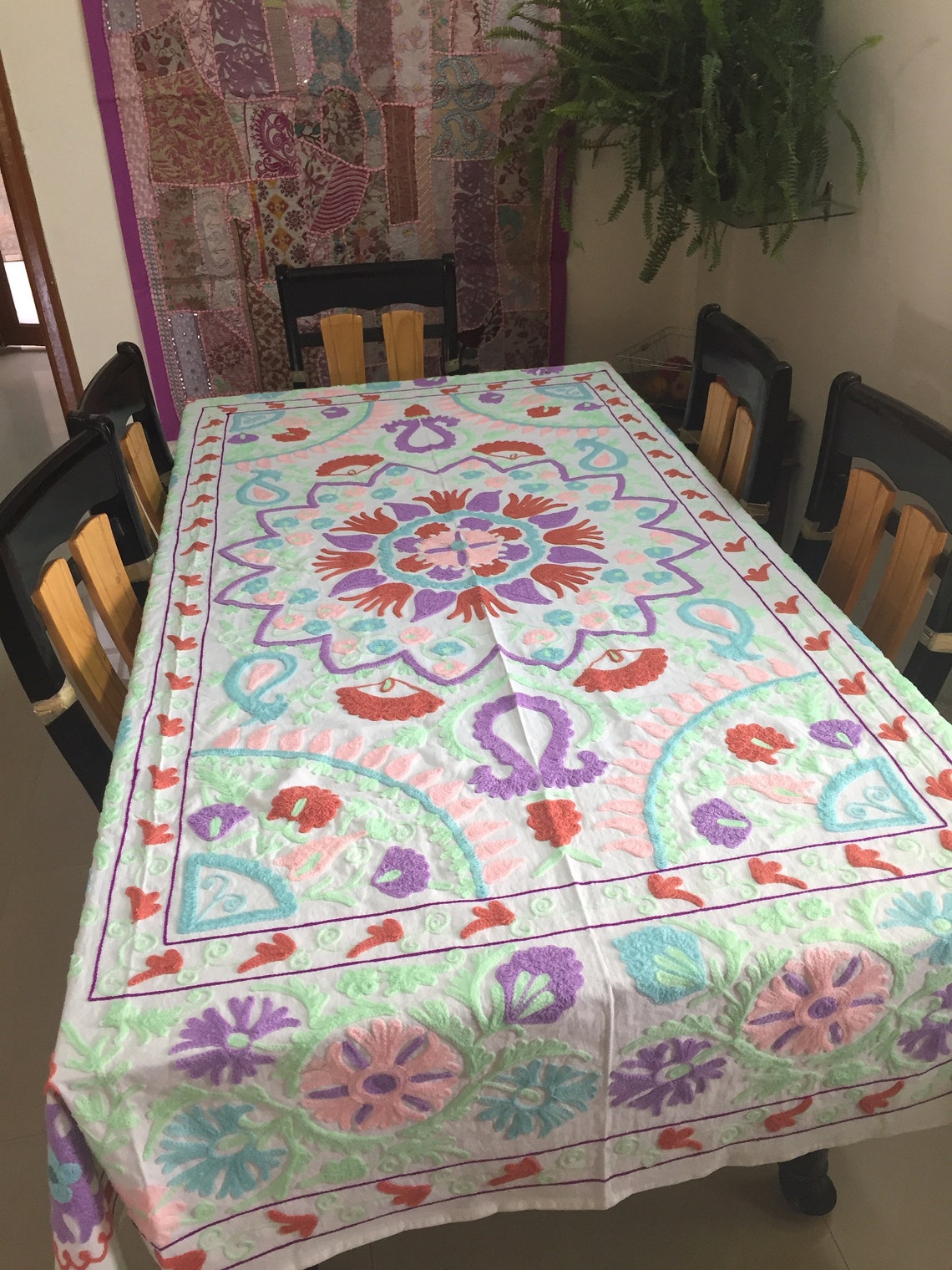 EMBROIDERED TABLE COVER Suzani Table Cloth Rectangular Etsy