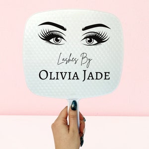 Large personalised handheld mirror for lash technicians - lash artists/lash tech business mirror