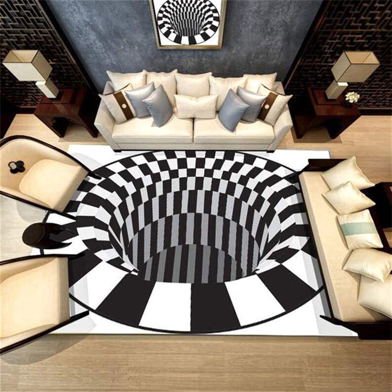 Vortex Illusion Rug black and white rugs striped rug black Etsy