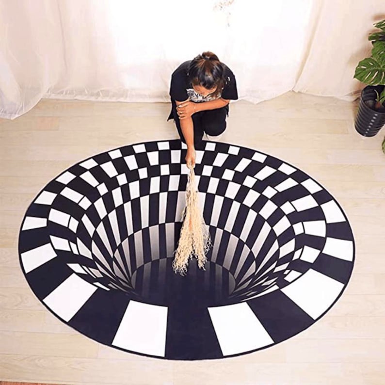 Vortex Illusion Rug black and white rugs striped rug black Etsy