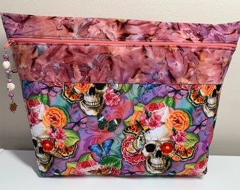 Pink Floral Skull Project Bag