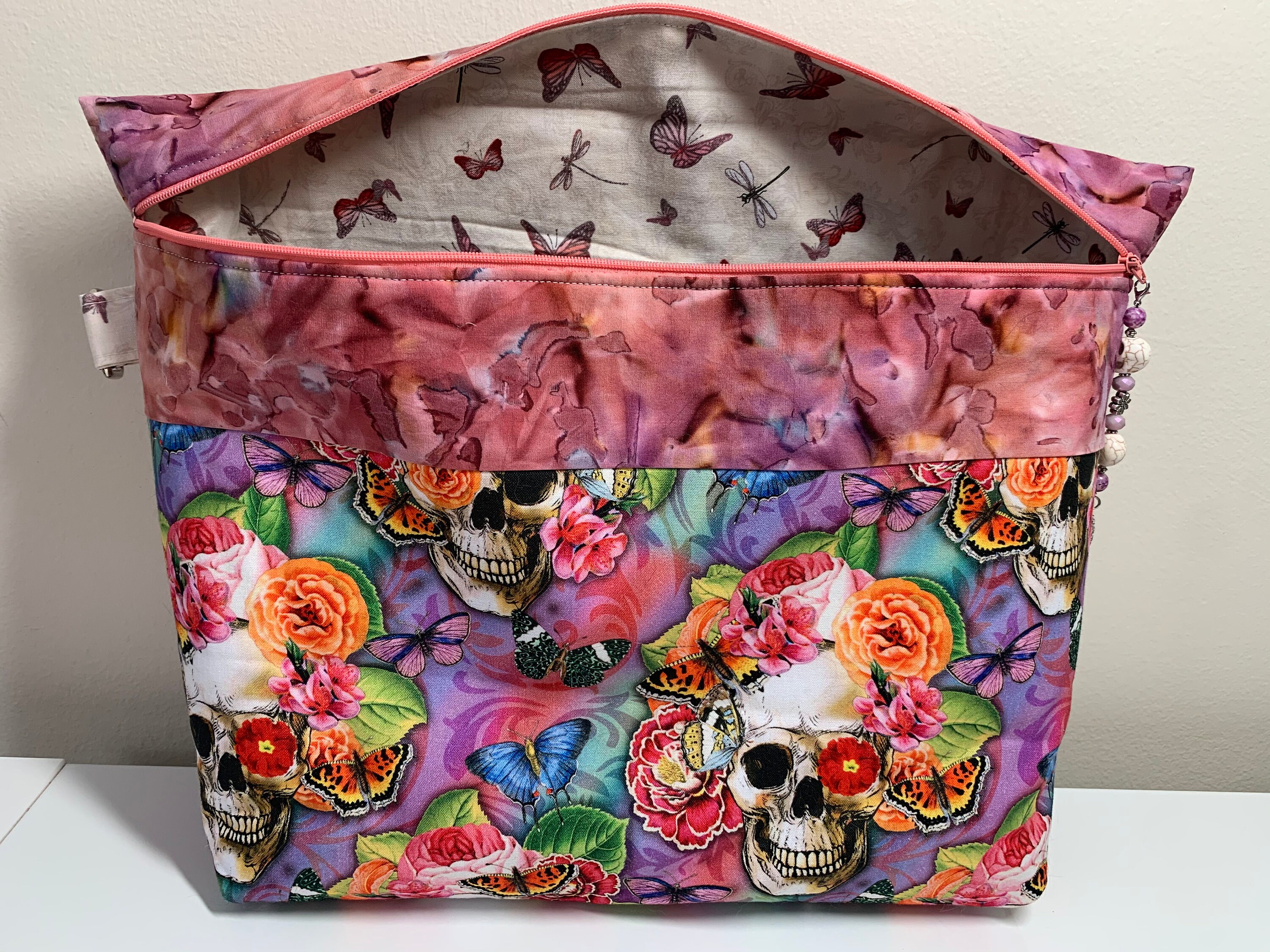 Pink Floral Skull Project Bag - Etsy display picture 2