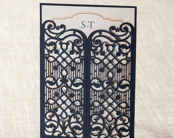 Laser cut wedding invitations, DIY invites, customisable wedding invitations, Luxury invitations print, invitation pocket card - XCW5102