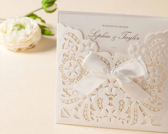Laser cut wedding invitations, DIY invites, customisable wedding invitations, Luxury invitations print, invitation pocket card - XCW6112