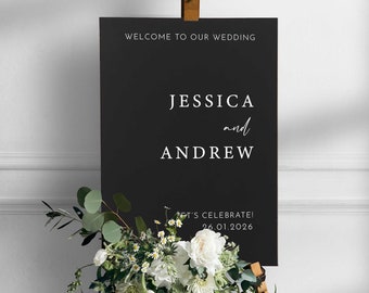 Custom Wedding Welcome Sign, Elegant Black Foam Board, Personalized
