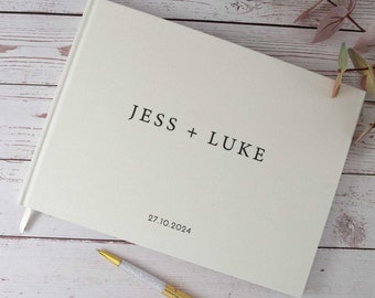 Personalised Linen Wedding Guest Book, Custom Scrapbook Photo guestbook - Linen Hard Cover, Printed Names