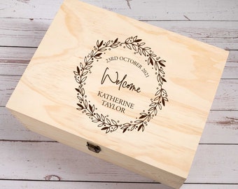 Personalised Wooden Keepsake box, Newborn Baby Gift, Memory Box, Treasure box, Baby Birth, New Mom Gift, Baptism keepsake box, Engraved Box